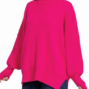 NWOT Zenana Oversized Chunky Sweater with Side Slits - Viva Magenta
